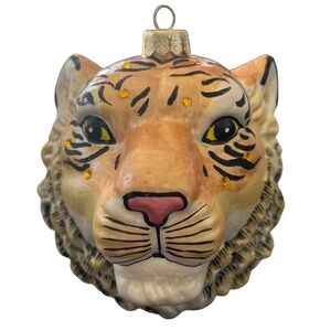 Tiger Head Ornament Brown Black Stripes Holiday Decoration‎